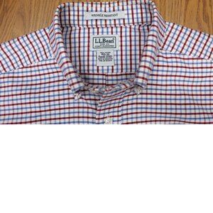 L.L. BEAN REGULAR FIT 100% COTTON SHIRT WHITE, RED & BLUE Sz 15 1/2 MEDIUM, M